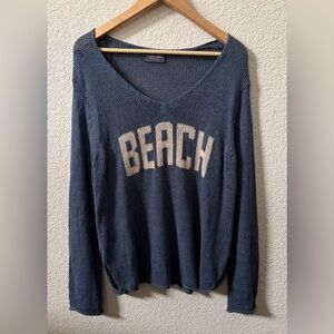 Wooden Ships size M/L Vneck Knit BEACH blue lightweight coastal sweater